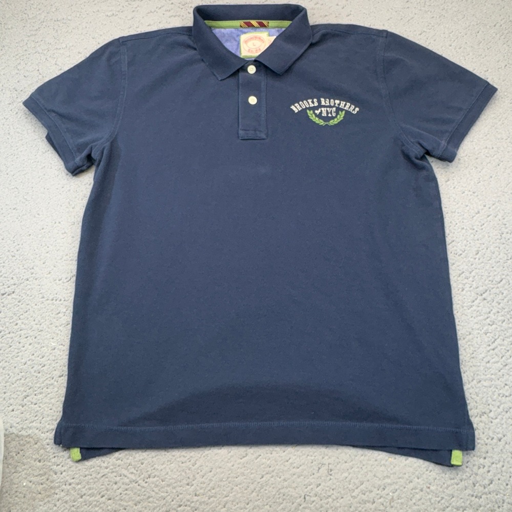 Brooks Brothers Polo Mens Large Navy NYC Logo Short Sleeve Preppy Ivy League